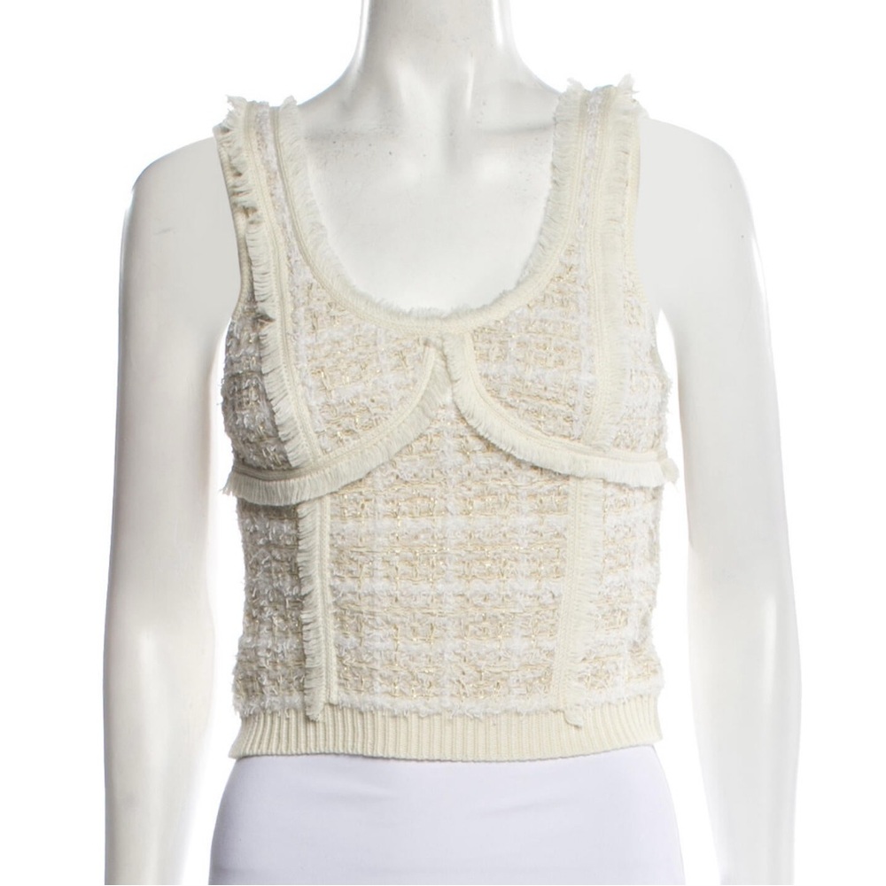 Jonathan Simkhai tweed white bust crop top